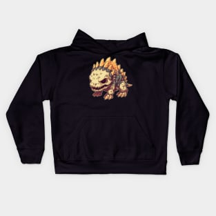 Spooky Chibi Stegosaurus Isometric Dinosaur Skeleton Kids Hoodie